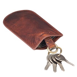 STILORD 'Toby' Leather Key Holder Pouch Vintage Key Case Wallet for Men Women Slim Leather Purse Vintage Organiser Coin Pouch for Handbags Pocket, Colour:Prestige - Brown
