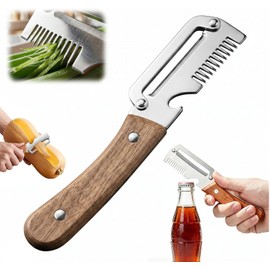 Pelador de verduras Elite multifuncional con cuchillas de acero inoxidable y mango de madera antideslizante 3 en 1 trituradora de juliana de cocina para zanahoria (3 en 1)