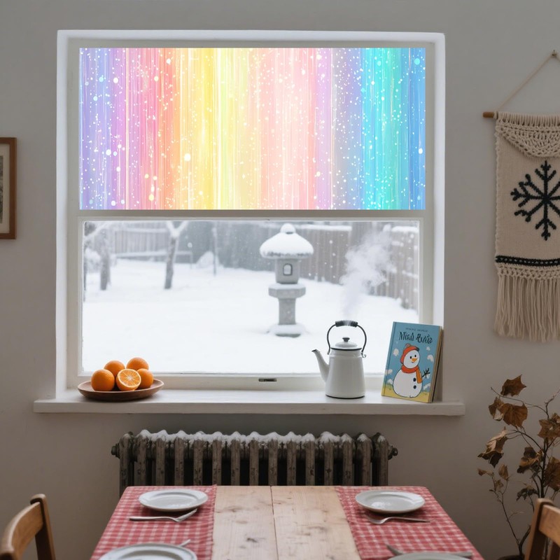IVN Privacy Window Film Rainbow Gradient Sparkles Stained Glass Window