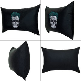 EXPRESS-STICKEREI Skull Tattoo Dia de los Muertos Cushion Mexican Skull Decorative Cushion with Filling - Decorative Cushion Sofa Cushion Tribal Skull Design Filling with Cover 40 x 60 cm Black