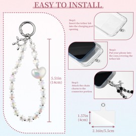 QIUTIMIY Crystal Beaded Phone Wrist Strap for Women,Phone Charm Cellphone Layard Chain with Tether Tab(Style 18)