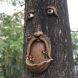 Meyas Bird Feeder Garden Outdoor Statues Sculpture Bird Feeder Tree Face Bird Feeders Tree Hugger Garden Decoration Tree Face Art Yard Decoration Bird Wildlife Care Garden Bird Feeders Accessories