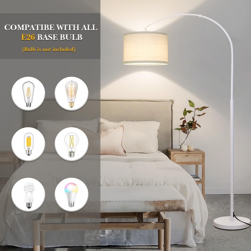 White Arc Floor Lamp, Modern Floor Lamp for Living Room