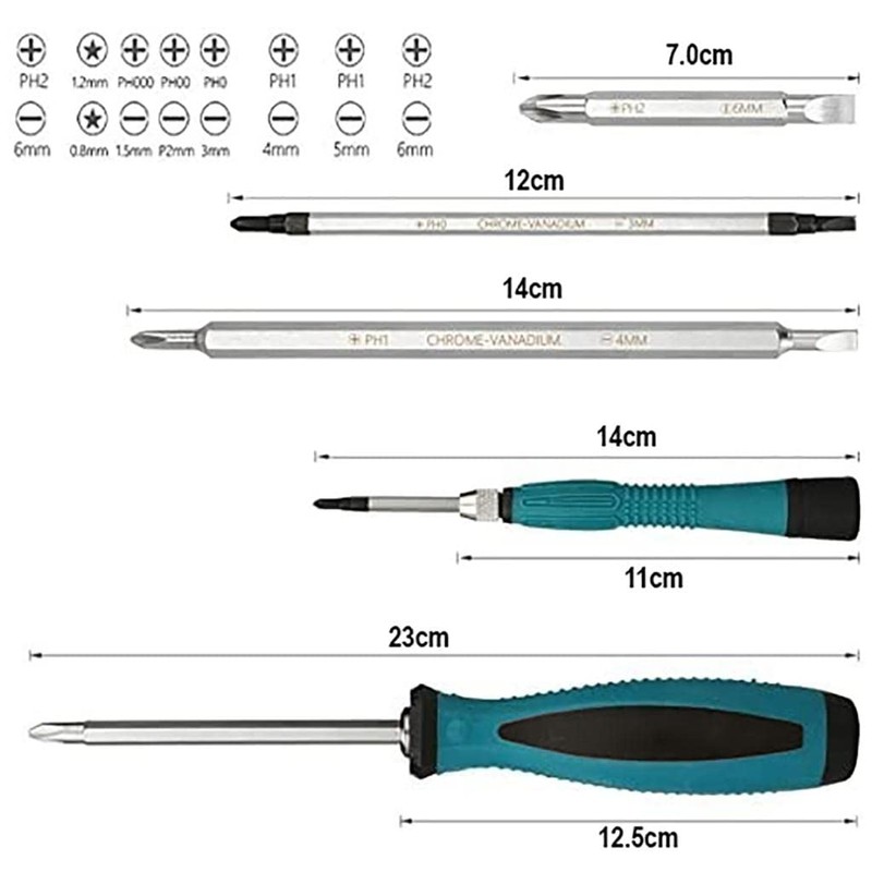 TOOLSTEK Magnetic Slotted Phillips Screwdriver Sets Multi-Bit Long Double Sided