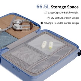 aji Checked 24 inch Luggage with 8 Spinner Wheels, Large Suitcase with TSA Lock, 100% Lightweight PC Hard Shell travel luggage Suitcases for Men Women, 24-Inch Checked-In, Blueberry Blue