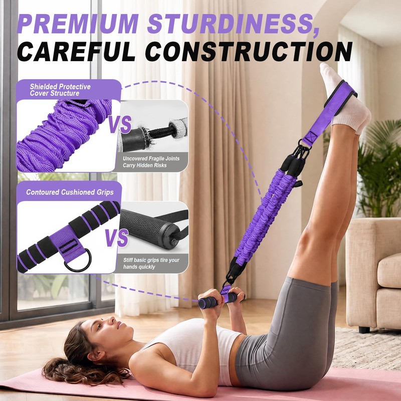 3-Tube Exercise Band for Women, Pedal Resistance Band with Handle,