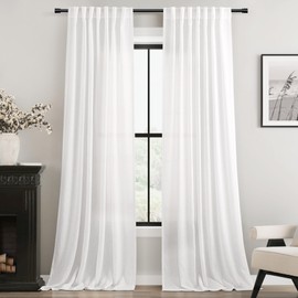 Linen White Curtains 84 inches Long for Bedroom Back Tab Privacy Light Filtering Semi Sheer White Boho Farmhouse Curtain Drapes Cotton Textured Modern Elegant Coastal Living Room Decor Off White