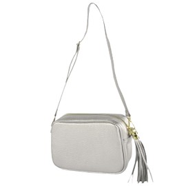 modamoda de - T240 - Small Italian Leather Shoulder Bag, silver-metallic