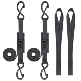 Masterwise Tie Down Straps with Hooks, 8 feet 1200lbs Break Strength Cam Buckle Tiedown Set with Integrated Soft Loops for Motorcycle, Kayak, Car, Truck, Dirt Bike (Black, 1" x8',Pack of 2)
