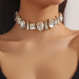 Cubahop Rhinestone Choker Pendant Necklace Silver Crystal Necklace Jewelry for Women One Size Metal No Gemstone, Metal, No Gemstone