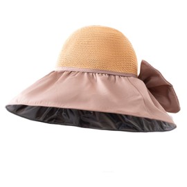 MEME XTRA Women's Sunscreen Hat, Straw Hat, Bucket Hat, Folding, UV Protection, Large Brim, Chin Strap, Storage Bag, Small Face Effect, Large Size, Beautiful, Fashion Goods, Bicycle, Walks, Commutes,