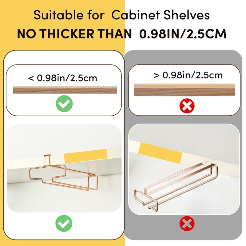 LINFIDITE 2 Pack Under Cabinet Wine Glass Rack Rose Gold