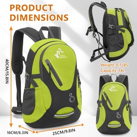 flintronic Small Outdoor Hiking Backpack, Lightweight Waterproof Travel Daypack for Kids Girls Boys, Travel Rucksack for Outdoor Sport Biking Hiking Camping (Green)