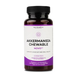 Chewable Akkermansia Probiotic and Prebiotic Supplement NOVO 2.0 with HMO, Supports Gut and Oral Microbiome, Supplements for Digestive Health and Skin Vitality, Targeted Delivery, 30 Tablets