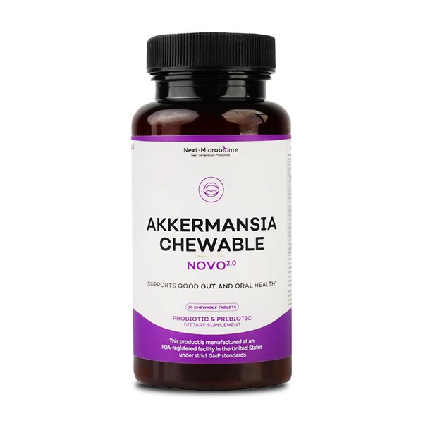 Chewable Akkermansia Probiotic and Prebiotic Supplement NOVO 2.0 with HMO,