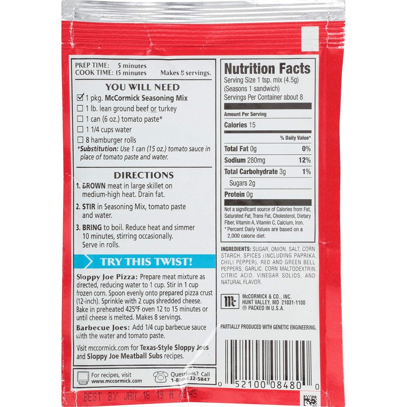 McCormick Sloppy Joe Seasoning, 1.31-Ounce Units (Pack of 24)