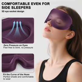 3D Contoured Sleep Mask, 100% Blackout Eye Mask for Women & Men, Adjustable Strap for Side Sleepers, Soft Breathable Blindfold for Travel, Night & Airplane, Eyelash Extensions Friendly (Purple)