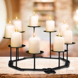 Candelabra Fireplace Candle Holder: 9 Black Iron Candelabra Fireplace Candle Holder for Pillar Candles