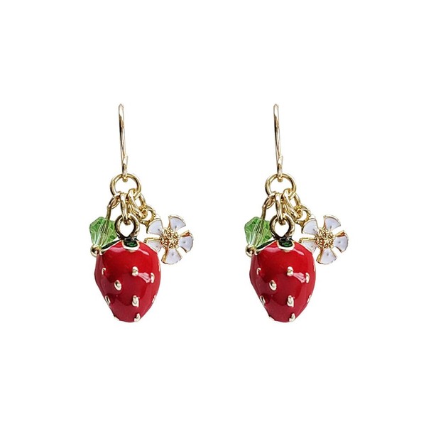 Cute Strawberry Dangle Stud Earrings for Women Girls Red White