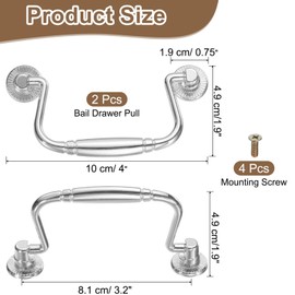 uxcell 2pcs Bail Pull Handle, 4 Inch Bail Drawer Pull Swing Drawer Pulls, 81mm/3.2 Inch Hole Centers, for Wooden Dresser Cupboard Silver