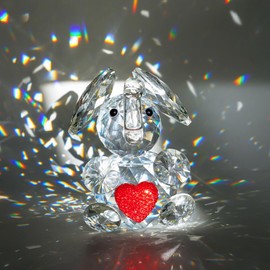 H&D HYALINE & DORA Cute Crystal Elephant Figurine with Red Heart Glass Elephant Crystal Animals Figurine Collectible Elephant Gifts for Women