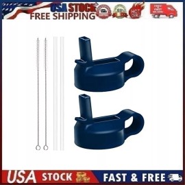 Flgoo 2 Pack Flgoo Straw Lid for Wide Mouth Water Bottle w/ Straws & Brushes / BLUE