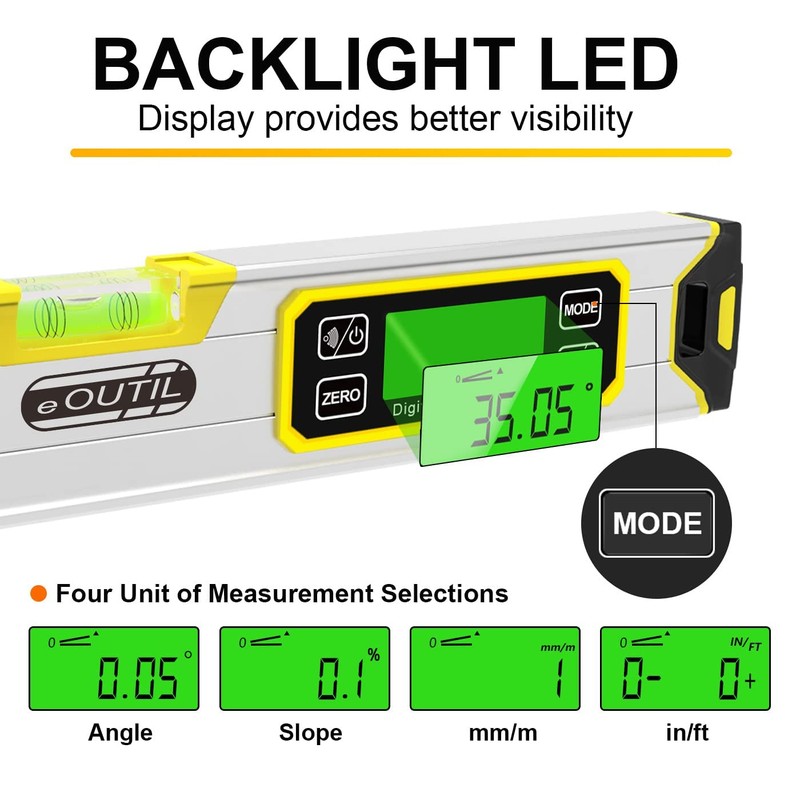 Digital Level and Protractor, 12 Inch IP54 Protected Electronic Bubble