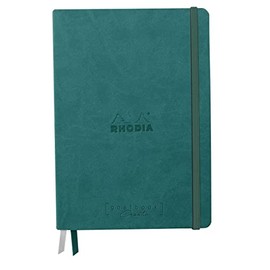 Clairefontaine Rhodia Rhodiarama 194157C Goalbook Creation DIN A5 with Hard Cover, 50 Sheets Lavis Technique Blank White 200 g, with Elastic Closure, 1 Piece, Peacock Green