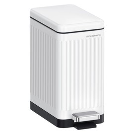 SONGMICS Bathroom Trash Can, 2.6-Gallon (10 L) Trash Bin with Lid, Slim for Small Spaces, Stainless Steel Garbage Can, Soft Close, White ULTB562W01