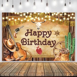 ChloropLastid Western Cowboy Happy Birthday Backdrop Cowboy Backdrop for Boy Men Wild West Country Rodeo Kids Background Birthday Party Decorations Photo Booth Studio Props 7x5ft
