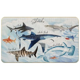 QGFM Watercolor Ocean Animal Shark Door Mat, Coastal Beach Door Mats Indoor Outdoor Entrance, Shark Bathroom Rug, Ocean Shark Bath Mat, Shark Bathroom Decor, Beach Kitchen Decor, 30x17 Inch Style A