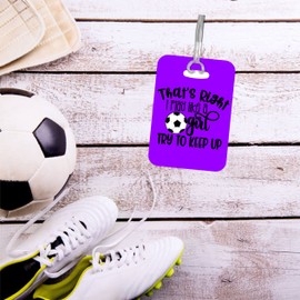 Soccer Gifts for Girls Team - Sports Backpack Name Tag for Bag - Teen Present Idea (Purple)