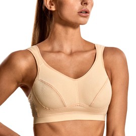 SYROKAN Women's Sports Bra Wireless Comfort High Impact Support Bounce Control Plus Size Workout Bra Beige 36D