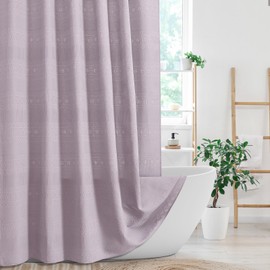Craidlela Extra Long Purple Waffle Shower Curtain 72 x 84, Heavy Weave Duty Fabric with Geometric Texture, Lavender Weighted Luxury Bathroom Curtain, Hotel Quality Curtain Set with Hooks
