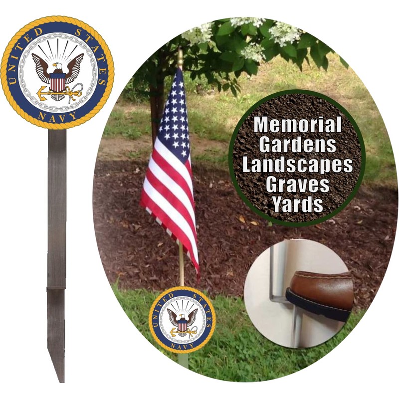 U.S. Navy Flag Holder Grave Marker with 8x12" American Flag