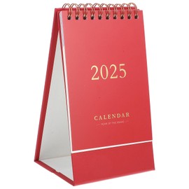 NUOBESTY Mini Desk Calendar Red 2025 Standing Flip Calendar Office Small Retro Desk Calendar for Planning Organizing Daily Scheduler