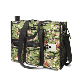 TOPDesign Utility Water Resistant Tote Bag with 22 Exterior & Interior Pockets, Top Zipper Closure & Thick Bottom Support, Perfect Gifts for Working Women, Teachers, Nurses, Accountants (Bird)