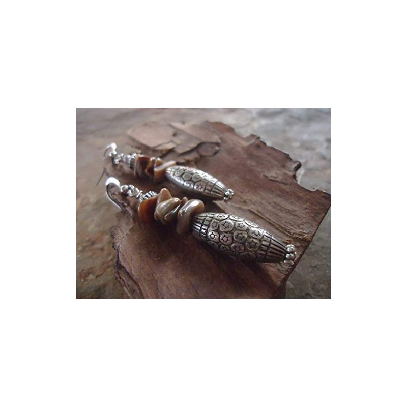 GRAU-BRAUNE BOHO BALI STIL & STEIN EINZIGARTIGE OHRRINGE