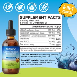 Liquid Calcium Citrate Drops with L-Lysine 500mg, Magnesium & Zinc, Calcium Citrate 600mg Supplement with Vitamin D3 & K2 for Kids & Adults, 2 Fl Oz