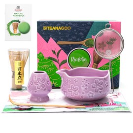 TEANAGOO Matcha Set 7-Piece Purple, with Ceramic Bowl (Chawan), Spout and Bamboo Brush, Practical Kit for Matcha Latte, Gift for Matcha Lovers