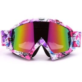 Zdatt Dirt Bike Goggles, ATV Motorcycle Goggles, UTV MX OTG Accessories Goggle Glasses & Anti Fog Ski Goggles, Racing Skiing Dirtbike for Men Women-Camo Pink Frame & Color Lens
