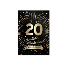 Friendly Fox 20th Birthday Card, 1 x Birthday Card, DIN A5 Folding Card, Happy Birthday