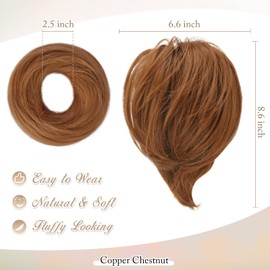 BARSDAR Hair Bun Ponytail Extension, Straight Synthetic Hairpiece Fully Short Ponytail Bun Extensions Elastic Copper Hair Bun Scrunchies For Women Girls- Copper Chestnut