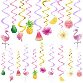 WERNNSAI Flamingo Hanging Swirls - 20 Pieces Tropical Fruits Hawaiian Party Decorations for Birthday Party Ceiling Decorations for Girls Baby Shower Decoration Streamers