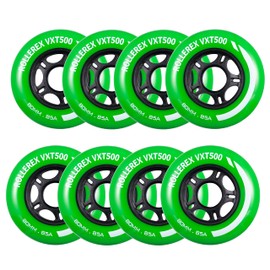 Rollerex VXT500 Inline Skate Wheels 8-Pack - 85A Durable Roller Blade Wheels for Indoor & Outdoor Skating - Fits Standard 608 Bearings (Turf Green, 80mm)