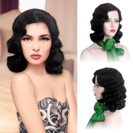 MEDISIFA Black 20s Wig for Women Long Finger Wave Party Wig Synthetic Full Vintage Wigs for Womens Lady Cosplay Costume Fancy Dress 1920s Flapper Wig