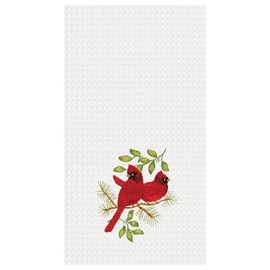 C&F Home Song Bird Cardinals Waffle Weave Christmas Kitchen Towel Decor Decoration 18" x 27" White