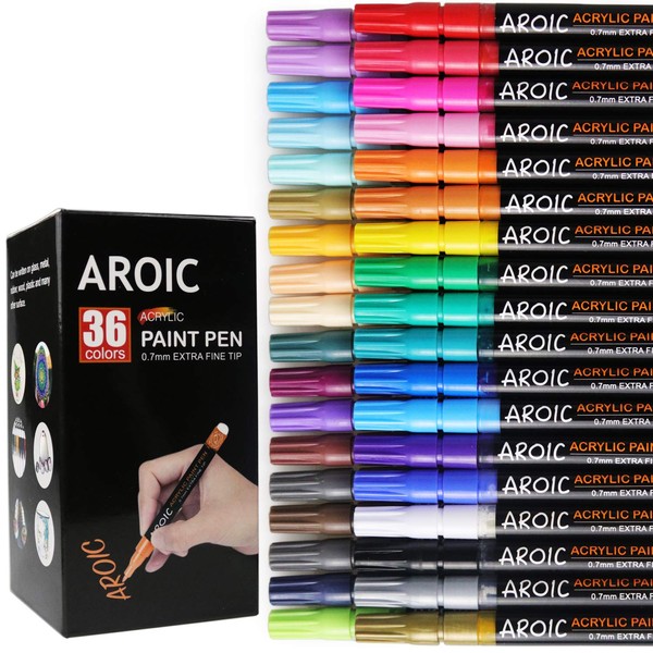 AROIC 36 Pack Acrylic Paint Pens——writing on any material, Rock, Ceramics, Glass, Wood and More, Used for DIY Crafts, Scrapbook Crafts, Card Making,etc