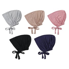 Hitopin Pack of 5 Muslim Headscarf Hats, Women's Hijab Bottom Cap, Women's Underscarf Hijab, Islamic Muslim Under Hijab Cap with Tie Back Closure, Elastic Breathable Hijab for Women, multicoloured