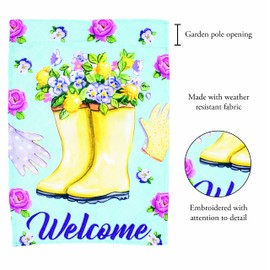 Dicksons Welcome Rainboots Blue 18 x 13 Polyester Fabric Outdoor Hanging Garden Flag